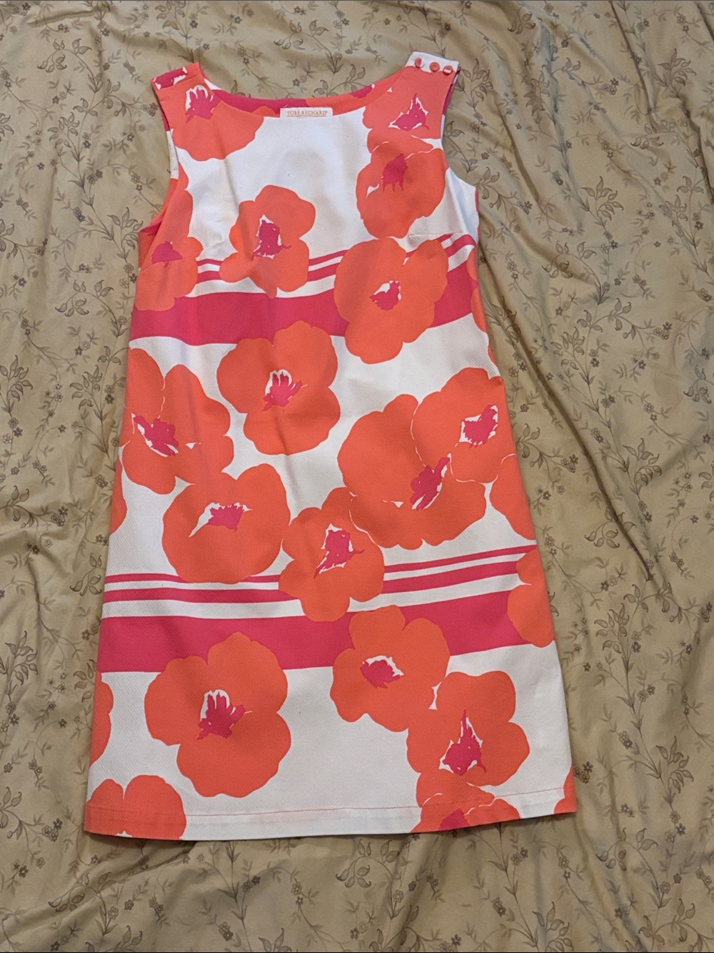Tori Richard Coral & White Floral Shift Dress